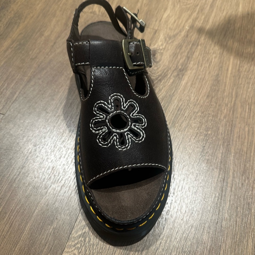 Dr. Martens Brown Sandals with Flower Cutout